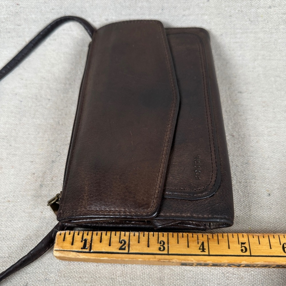 Fossil Vintage Dark Brown Leather Crossbody Wallet Organiser Bag Purse 90s Mini - Picture 10 of 10